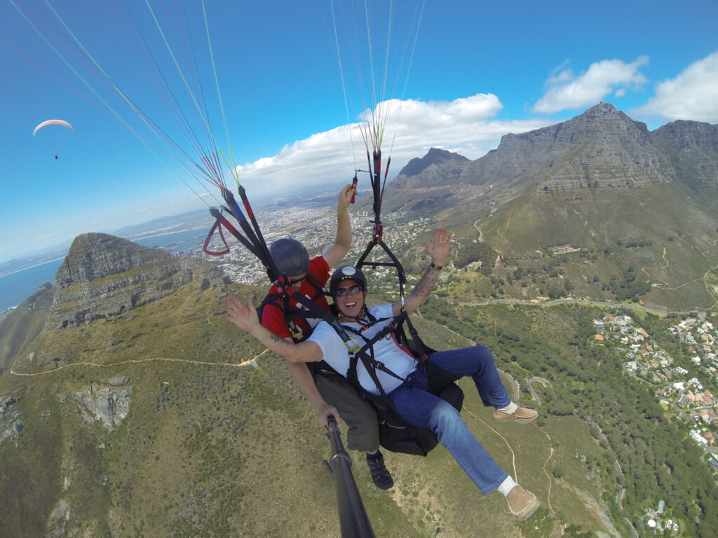 Cape Town tandem paragliding with Cape Town in the background