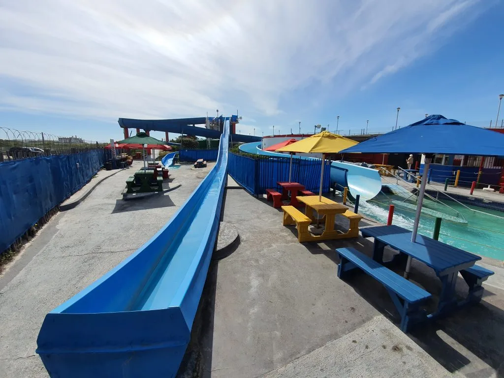 Muizenberg waterslides is a water park Cape Town with 3 water slides. One of them is in this picture.