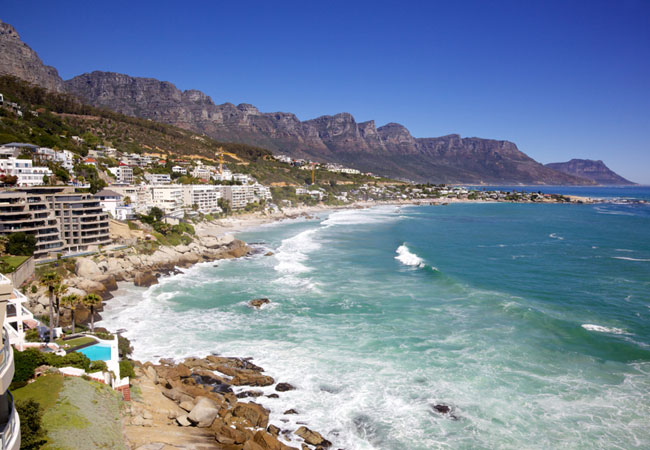 beautiful surf of the ocean breaking on the rocks of these Cape Town Beaches