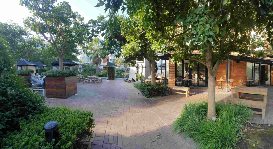 The lovely shaded outdoor seating of this restaurant in Century City, creates a cosy atmosphere for all